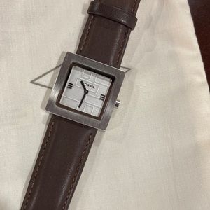Brown leather Fossil watch with square face
